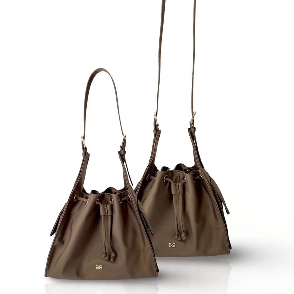 Yumi Bond Nylon Brown Leather Shoulder Bag - Picture 2 of 2
